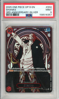 One Piece Graded: Shanks #4 OP13 3rd Anniversary Silver (2025) PSA 9