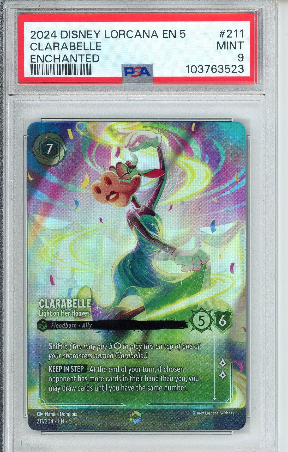 Lorcana Graded: Clarabelle Light on her Hooves Enchanted 211/204 Shimmering Skies PSA 9