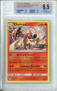 Pokemon Graded: Charizard #SM158 Team Up Prerelease Staff (2019) Beckett 8.5