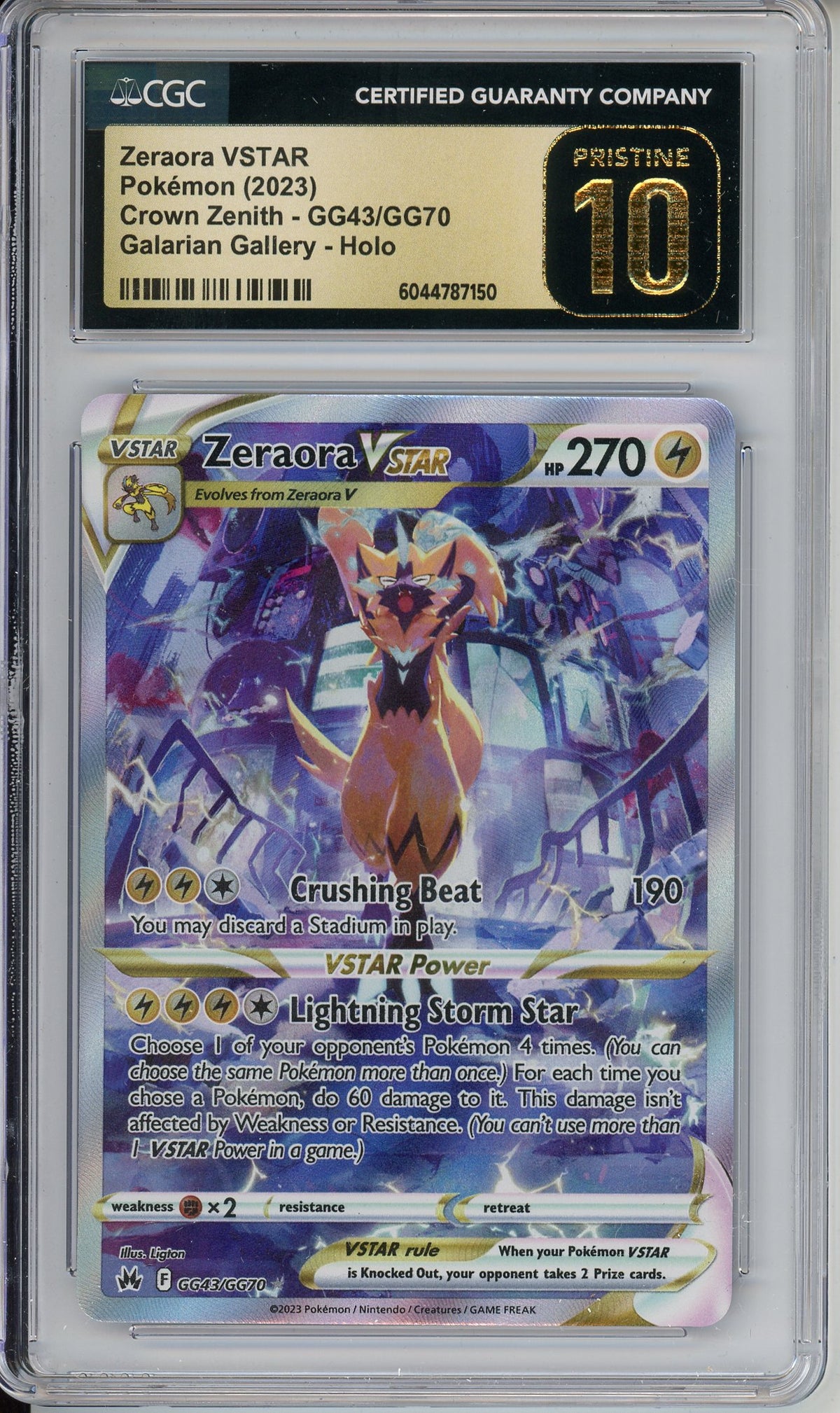 Pokemon Graded: Zeraora VSTAR GG43/GG70 Crown Zenith (2023) Holo CGC Pristine 10