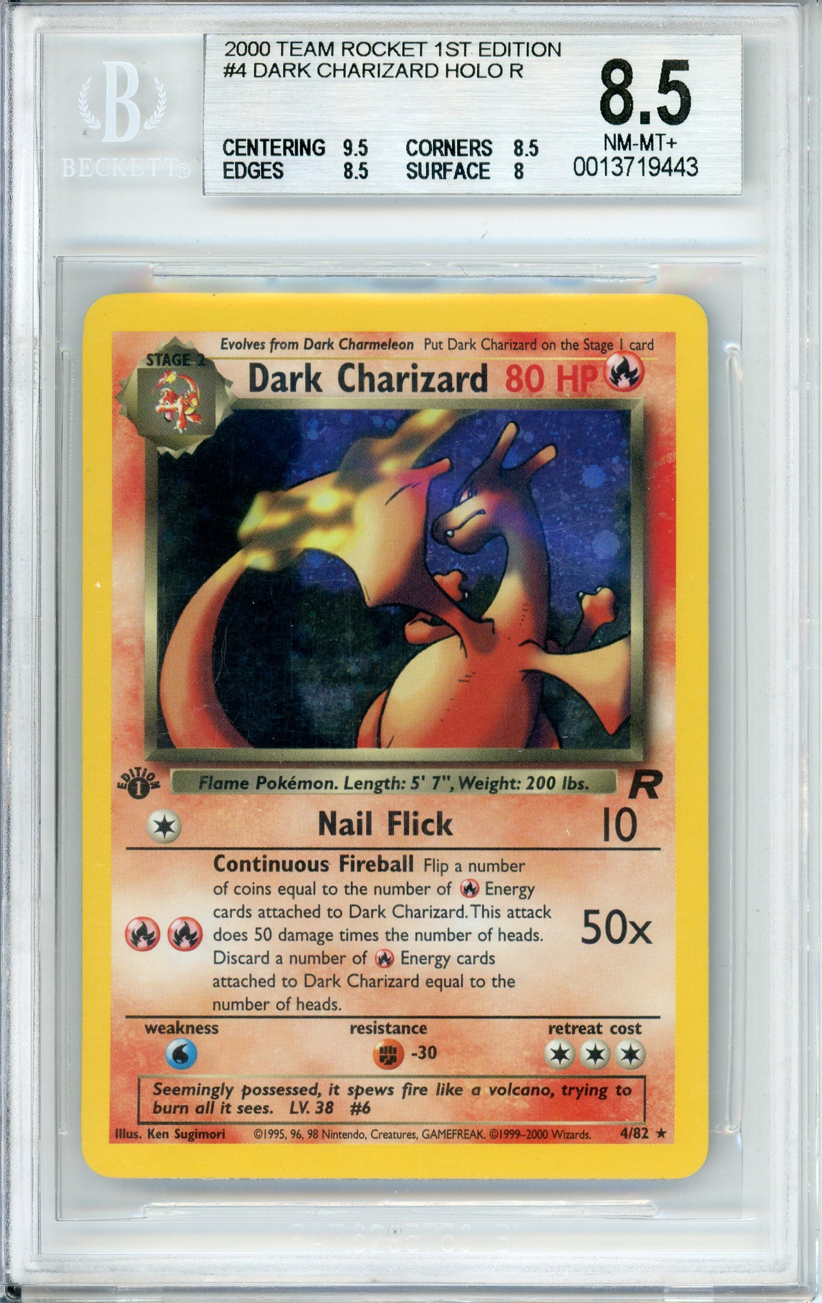 Pokemon Graded: Dark Charizard 1st Edition 4/82 Team Rocket (2000) Holo Beckett 8.5