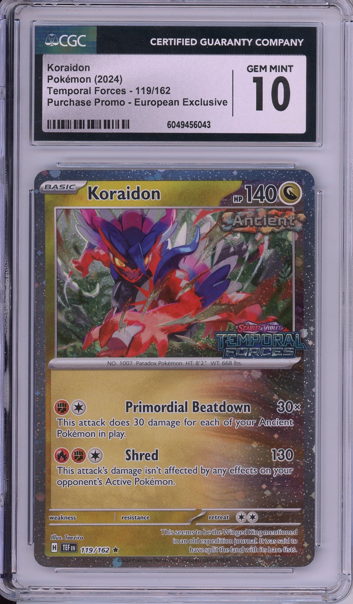 Pokemon Graded: Koraidon 119/162 Temporal Forces Stamped European Exclusive Promo (2024) Holo CGC 10