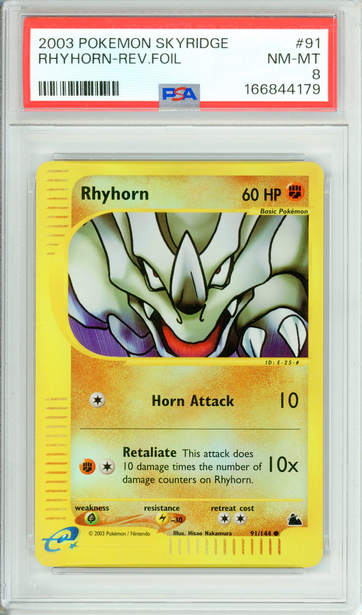 Pokemon Graded: Rhyhorn 91/144 Skyridge (2003) Reverse Foil PSA 8