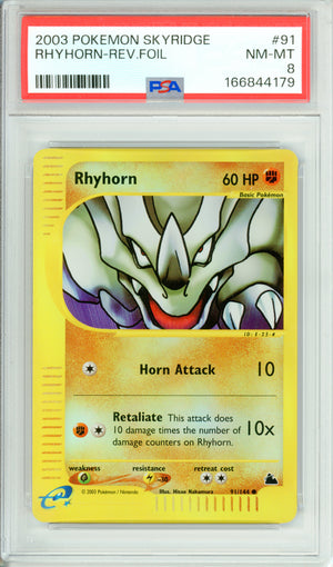 Pokemon Graded: Rhyhorn 91/144 Skyridge (2003) Reverse Foil PSA 8