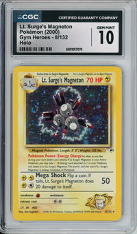 Pokemon Graded: Lt. Surge's Magneton 8/132 Gym Heroes (2000) Holo CGC 10