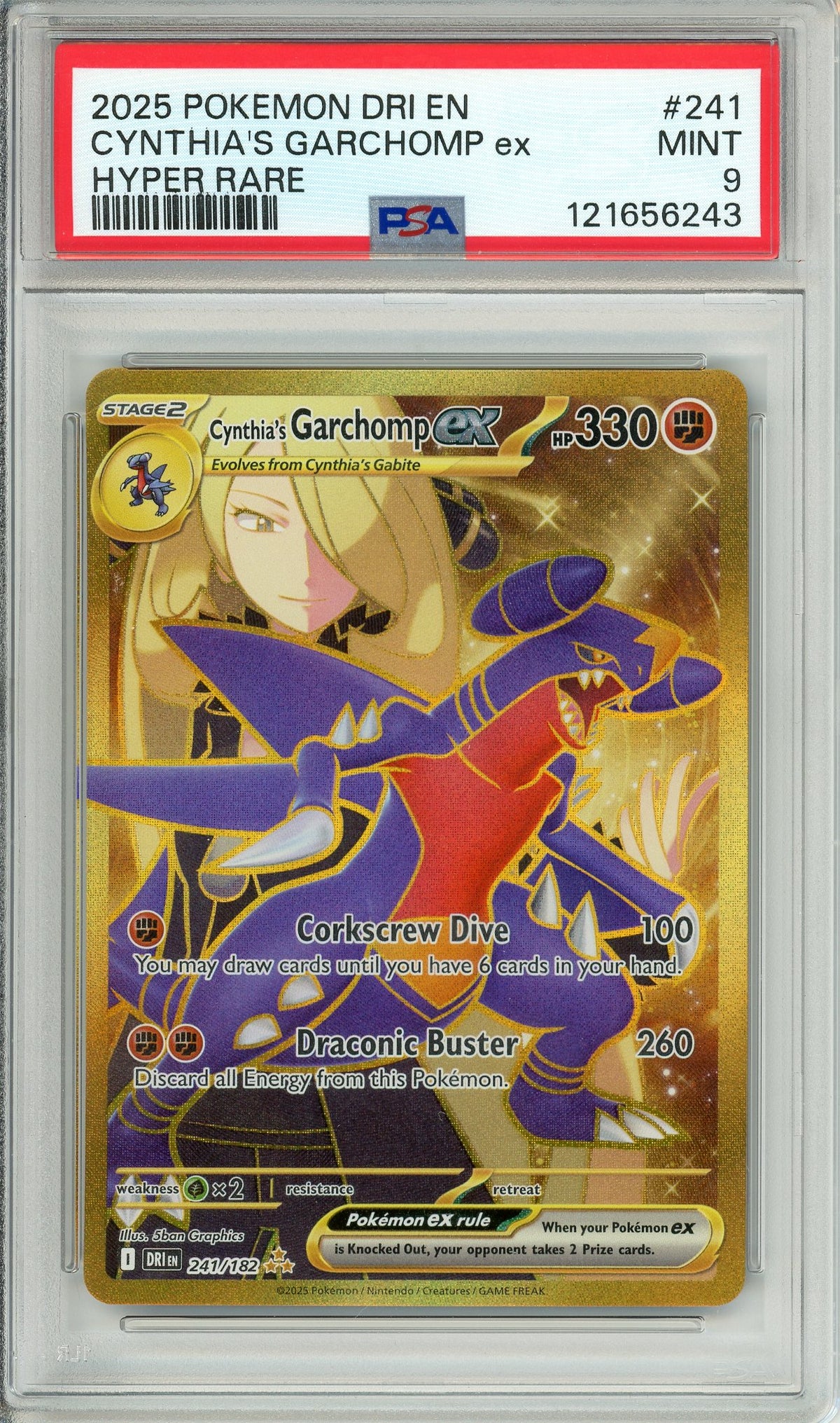 Pokemon Graded: Cynthia's Garchomp ex 241/182 Destined Rivals (2025) Gold Hyper Rare PSA 9