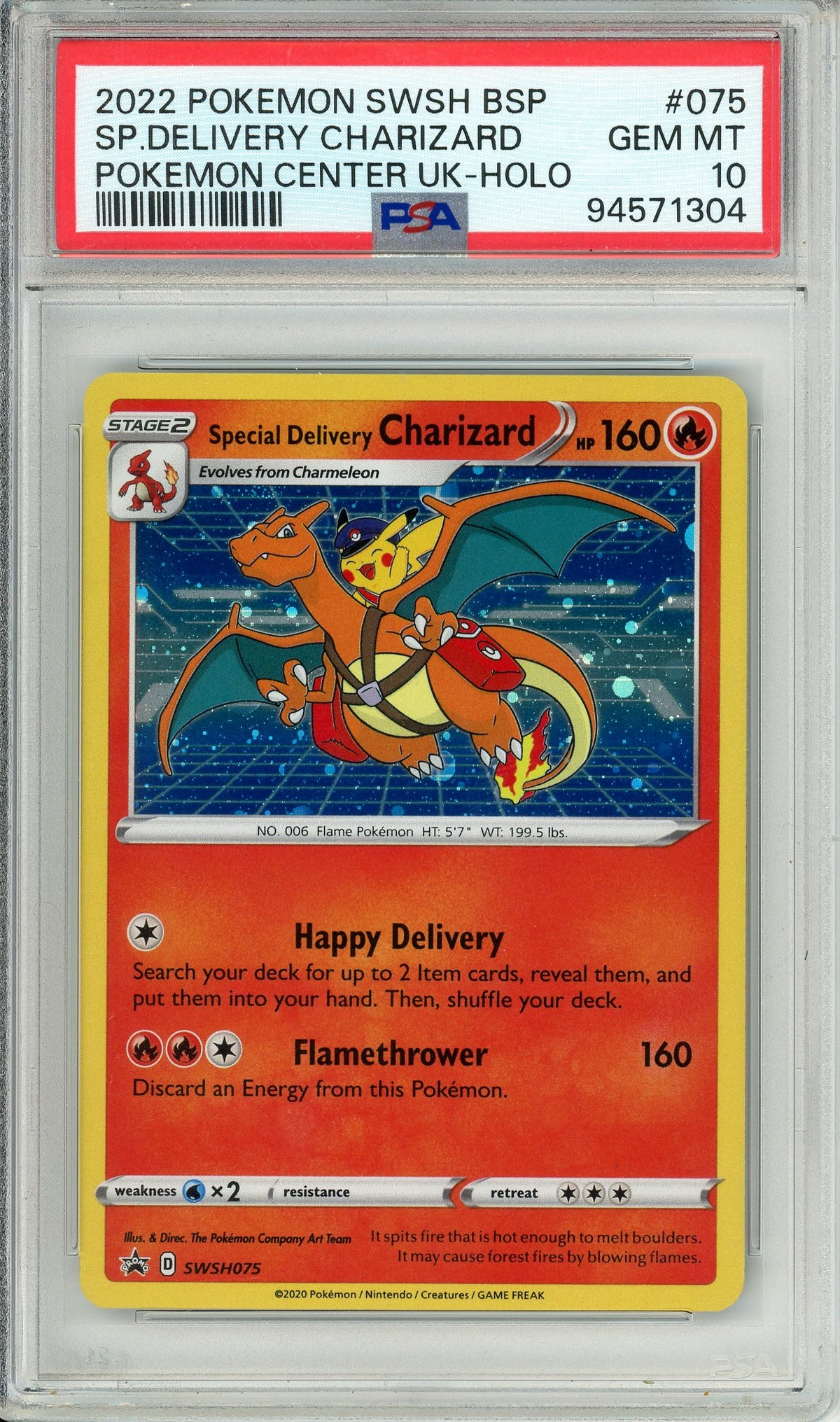 Pokemon Graded: Special Delivery Charizard #SWSH075 Pokemon Center UK Promo (2022) Holo PSA 10