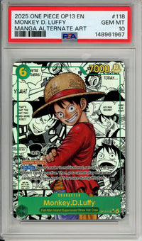 One Piece Graded: Monkey D. Luffy OP13-118 Manga Alt Art (2025) PSA 10