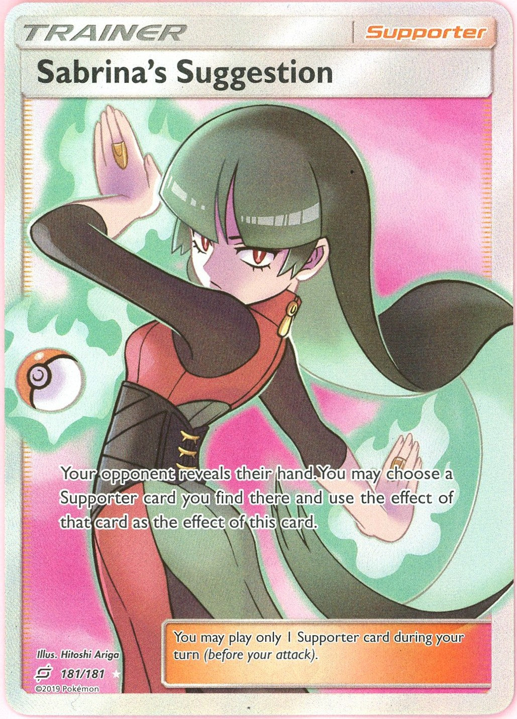 Pokemon Single: Sabrina's Suggestion 181/181 Team Up (2019) Full Art Holo NM