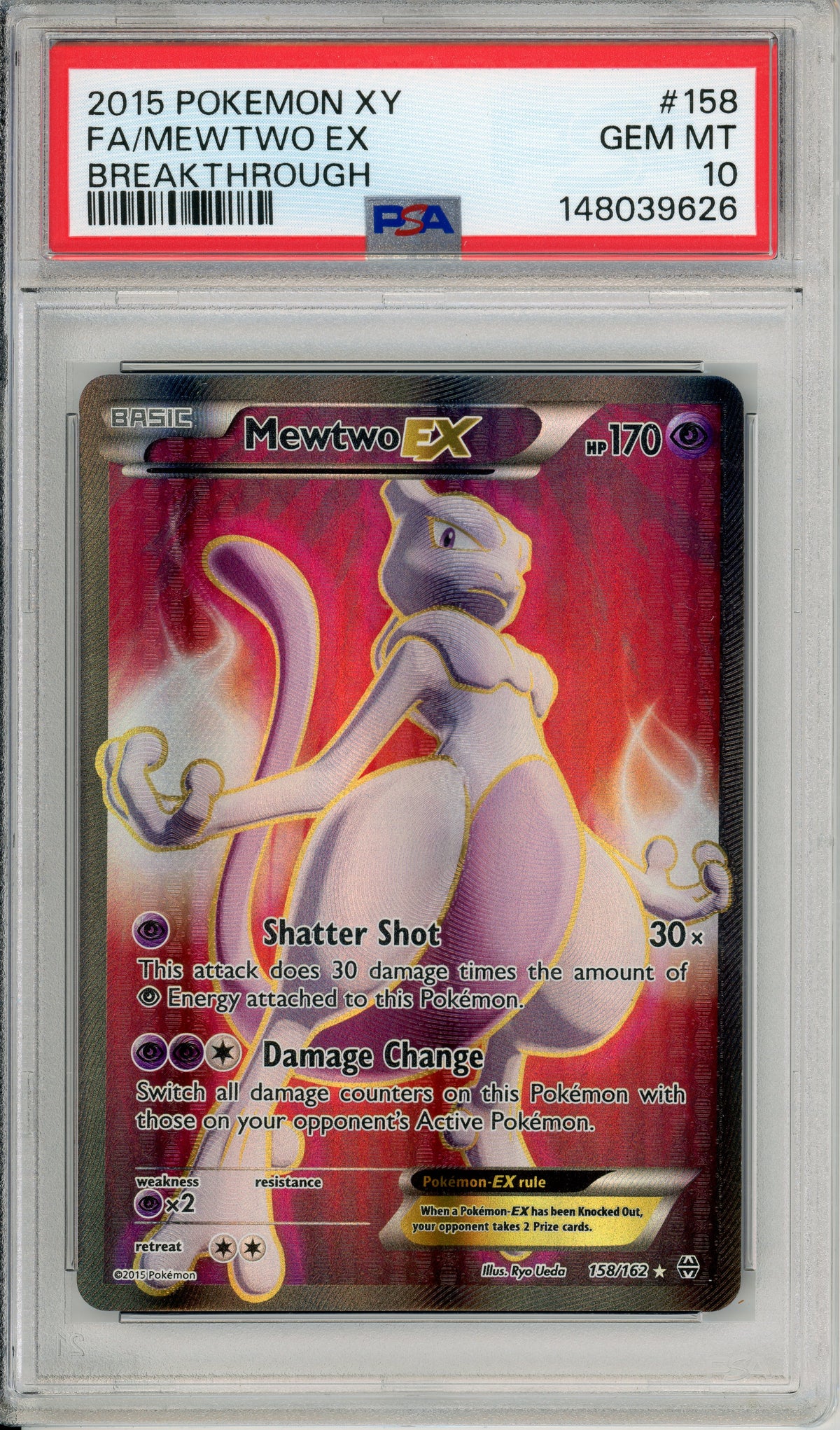 Pokemon Graded: Mewtwo EX 158/162 Breakthrough (2015) Full Art PSA 10