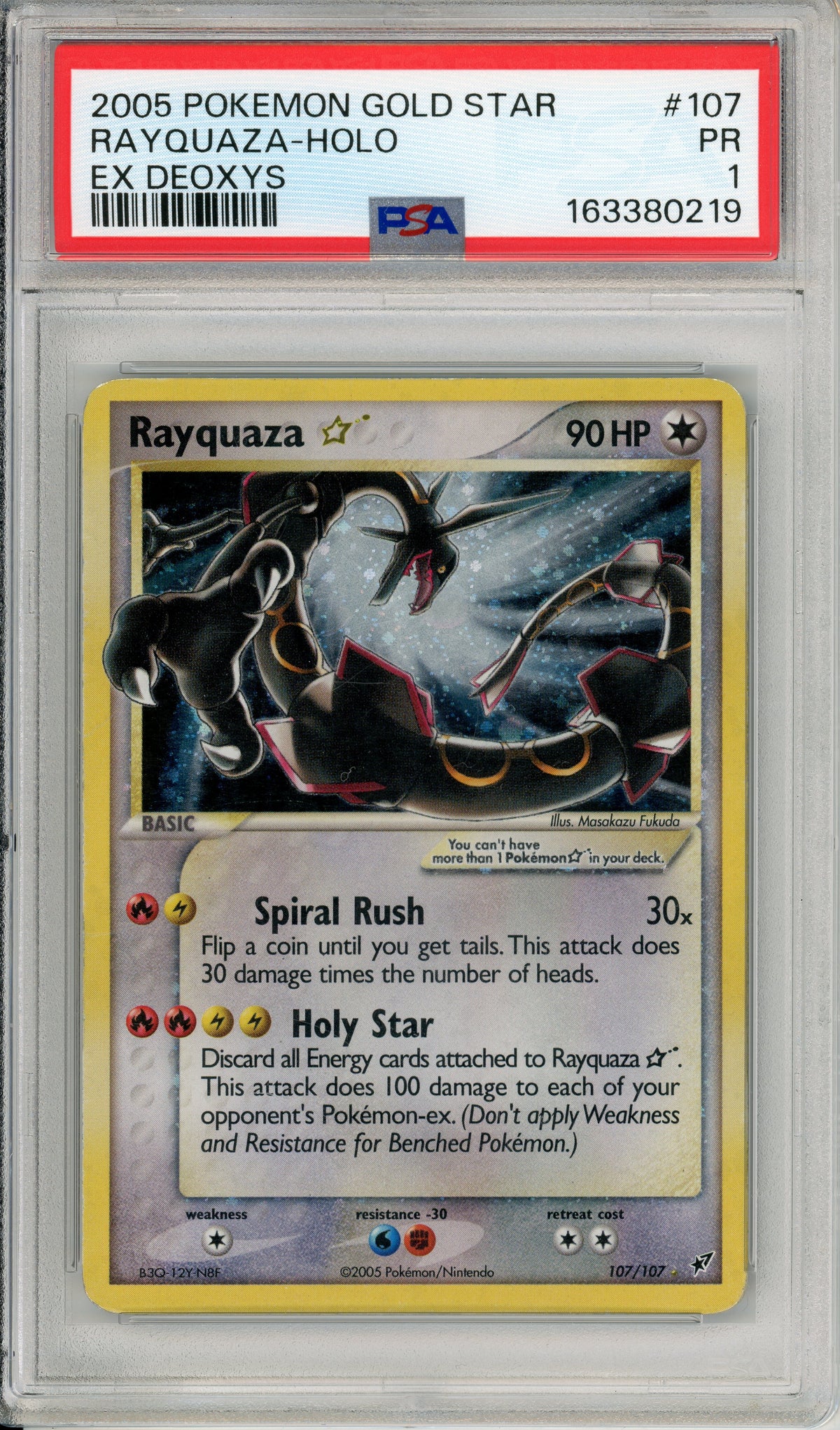 Pokemon Graded: Rayquaza Gold Star 107/107 EX Deoxys (2005) PSA 1