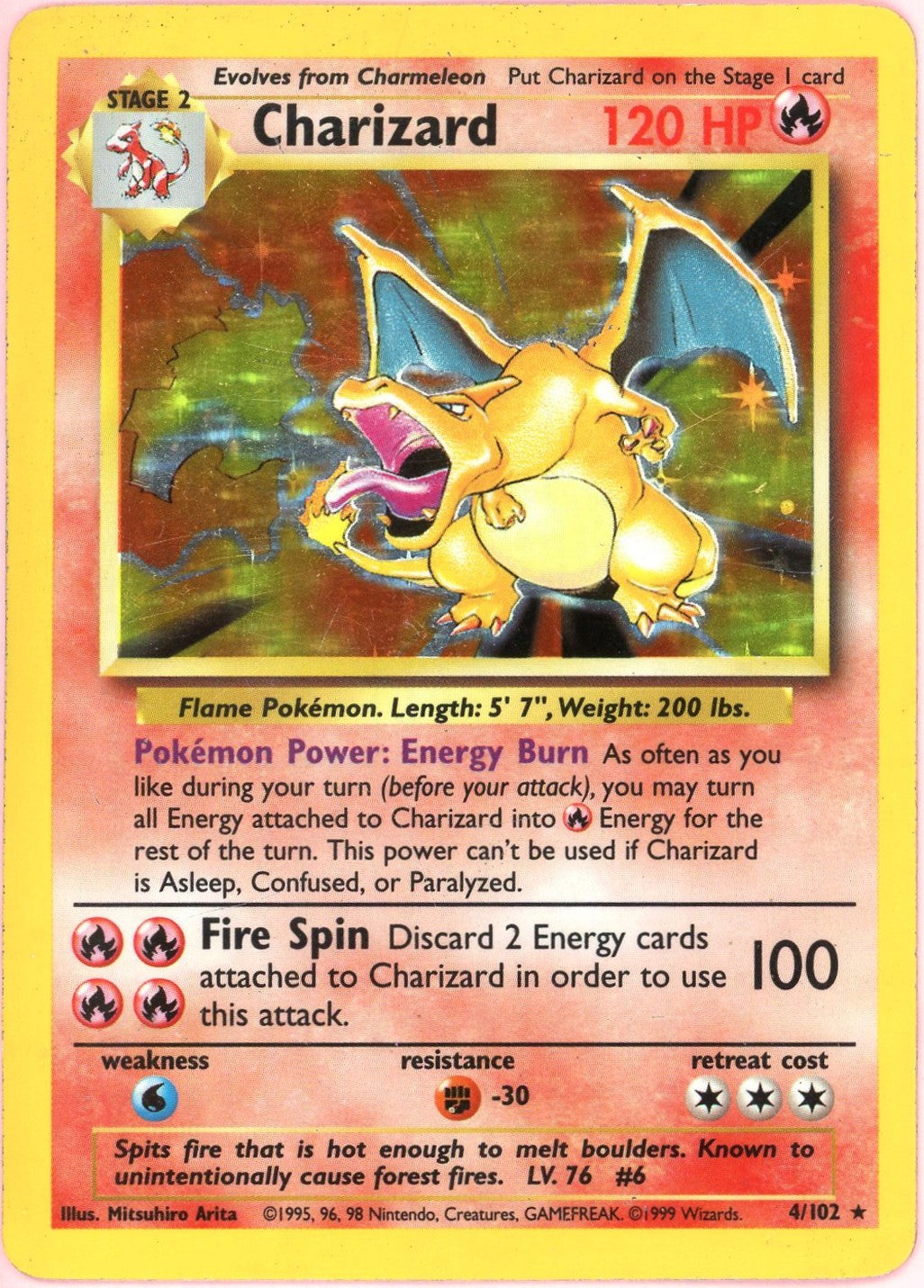 Pokemon Single: Charizard 4/102 Base Set (1999) Holo DMG