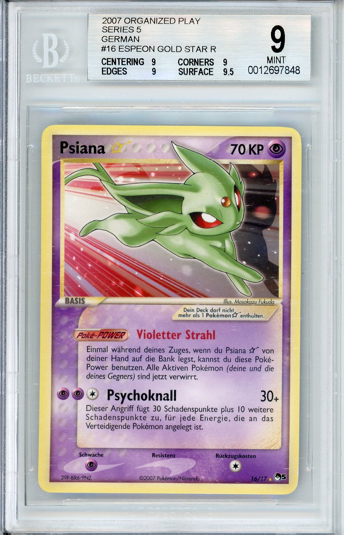 Pokemon Graded: German Espeon Gold Star 16/17 Pop Series 5 (2007) Beckett 9