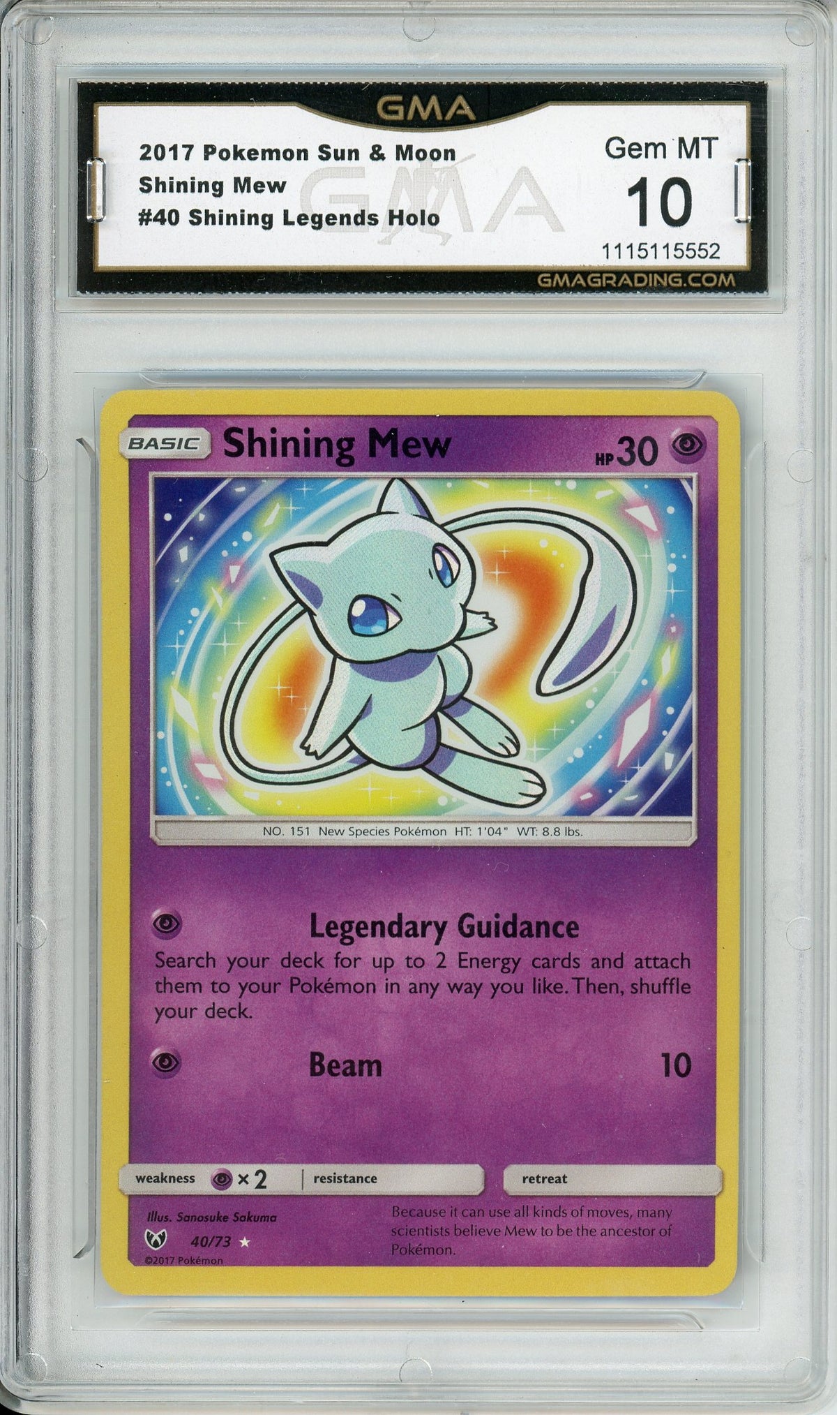 Pokemon Graded: Shining Mew 40/73 Shiny Legends Holo GMA 10