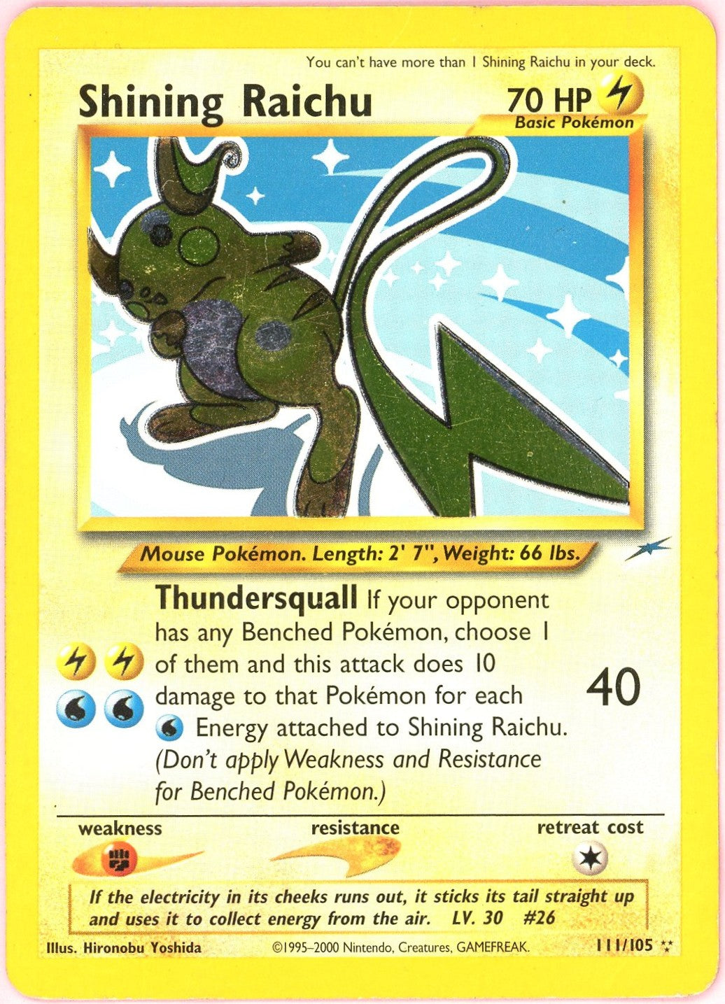 Pokemon SIngle: Shining Raichu 11/105 Neo Destiny (2002) Holo MP