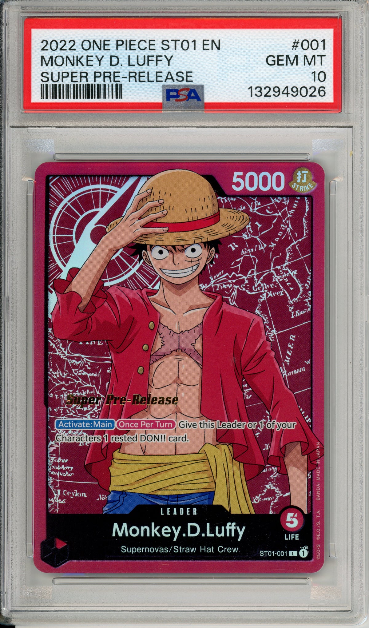 One Piece Graded: Monkey D. Luffy ST01-001 Super Pre-Release PSA 10