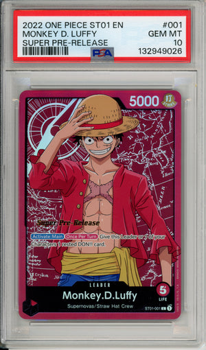 One Piece Graded: Monkey D. Luffy ST01-001 Super Pre-Release PSA 10