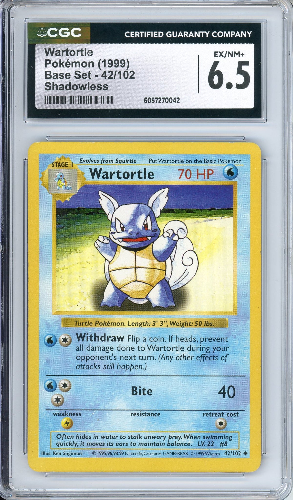 Pokemon Graded: Wartortle Shadowless 42/102 Base Set (1999) CGC 6.5