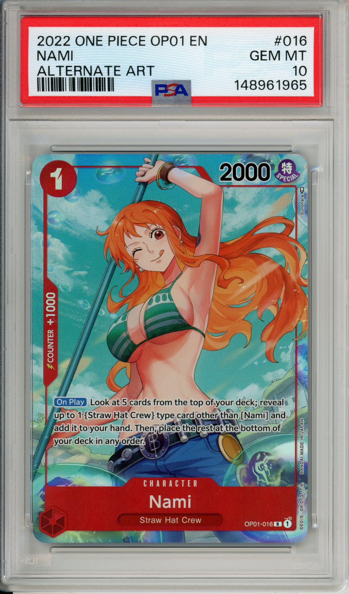 One Piece Graded: Nami OP01-016 Alt Art Pre-Errata (2022) PSA 10
