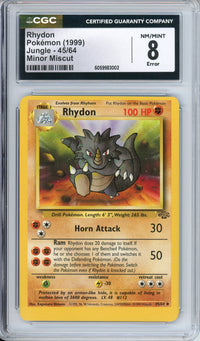 Pokemon Graded: Rhydon 45/64 Jungle (1999) Minor Miscut CGC 8 Error