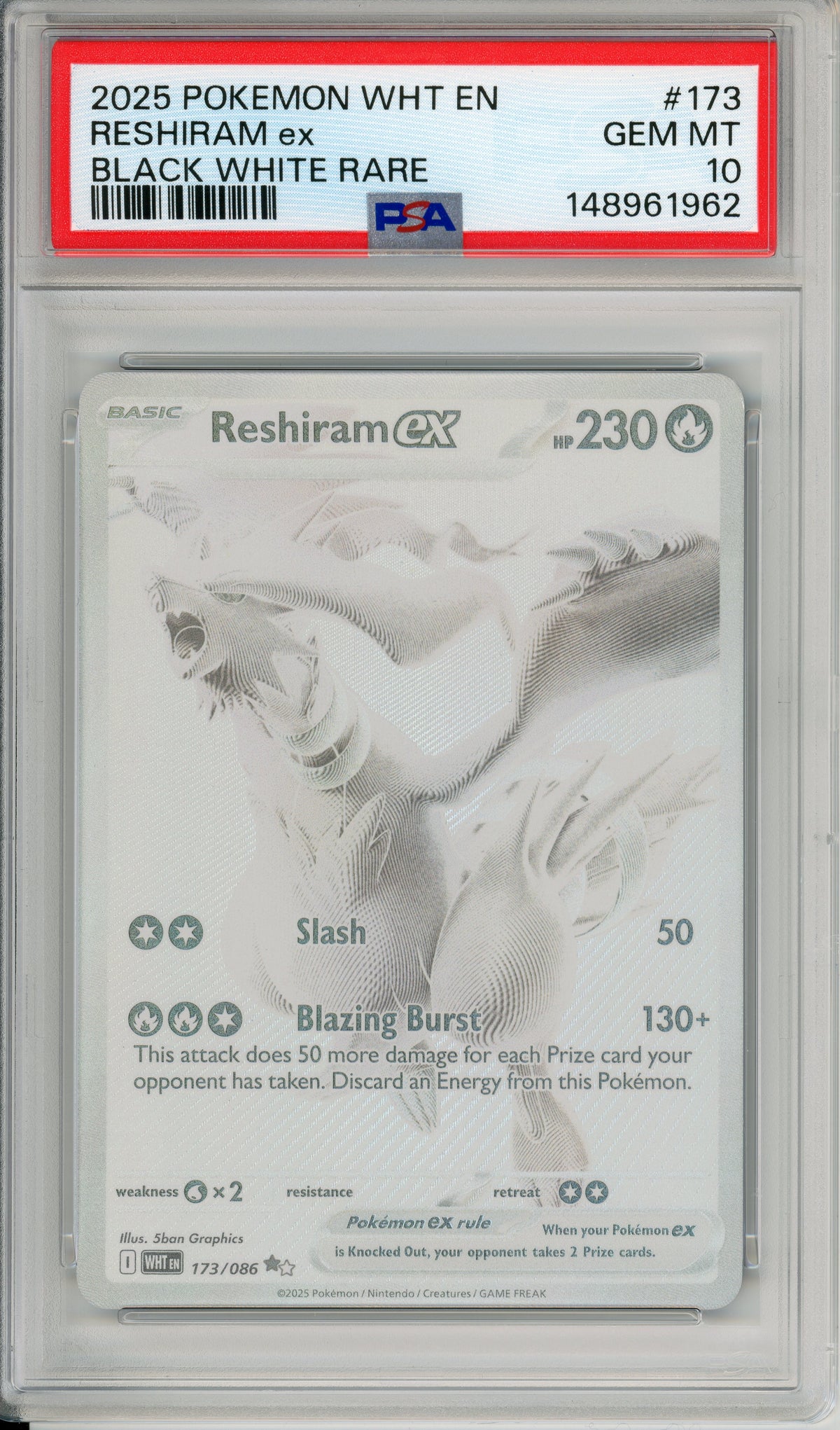 Pokemon Graded: Reshiram ex 173/86 White Flare (2025) PSA 10