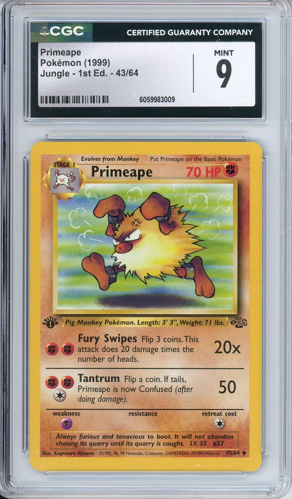 Pokemon Graded: Primeape 1st Edition 43/64 Jungle (1999) CGC 9