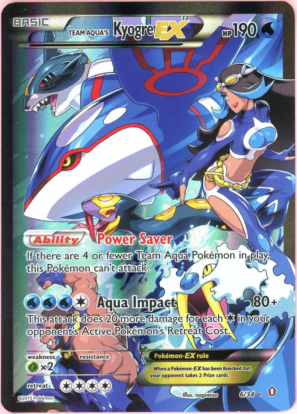 Pokemon Single: Team Aqua's Kyogre EX 6/34 Double Crisis (2015) Holo MP
