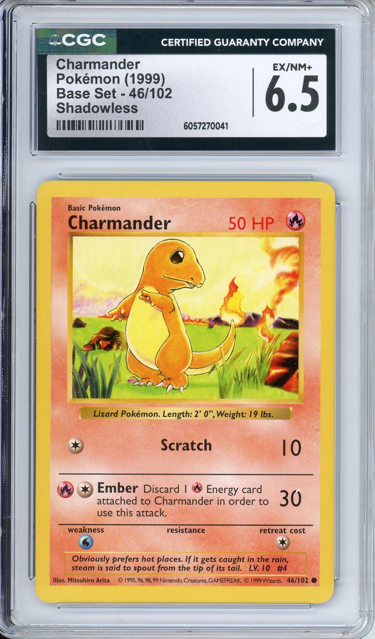Pokemon Graded: Charmander Shadowless 46/102 Base Set (1999) CGC 6.5