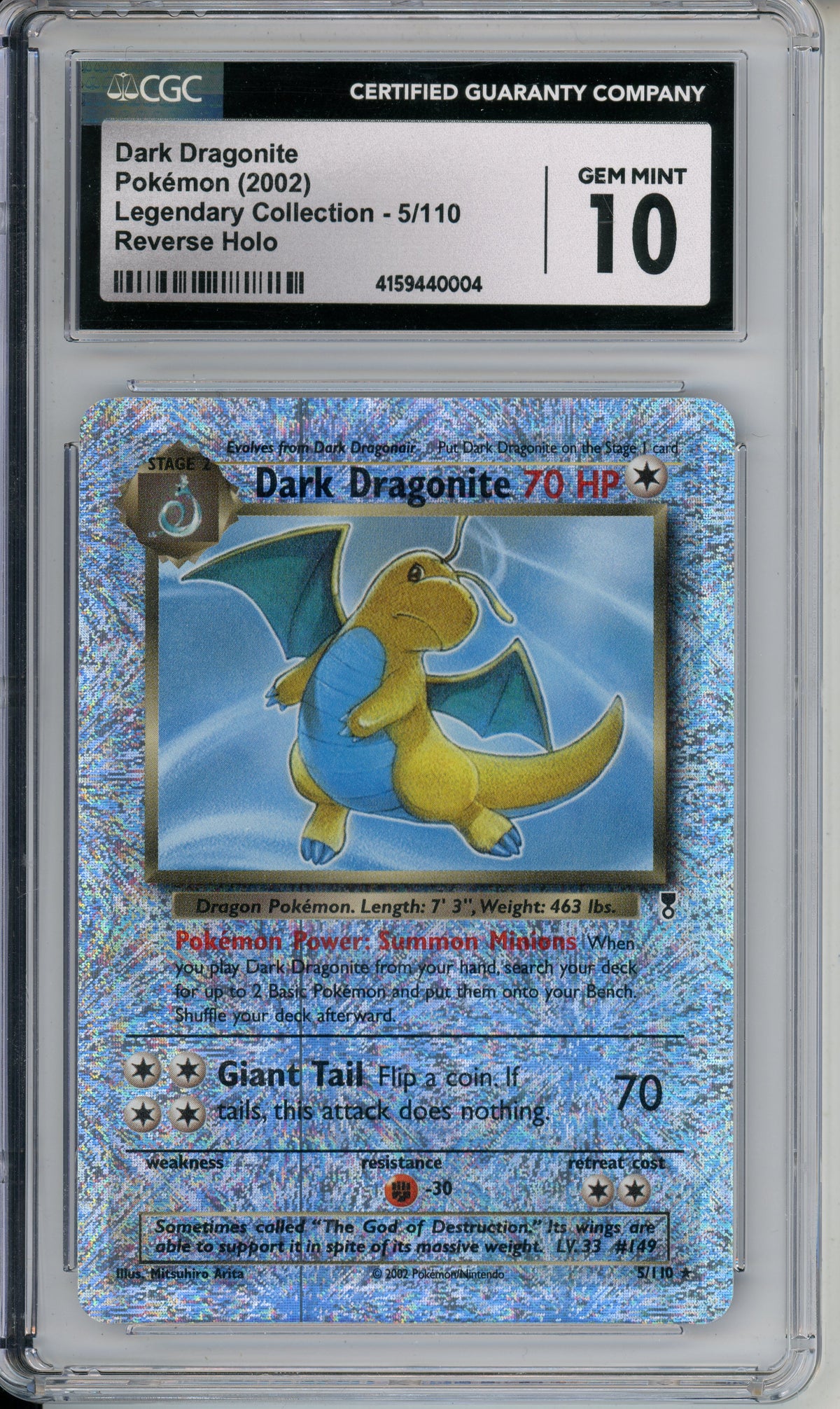 Pokemon Graded: Dark Dragonite 5/110 Legendary Collection Rev. Holo CGC 10