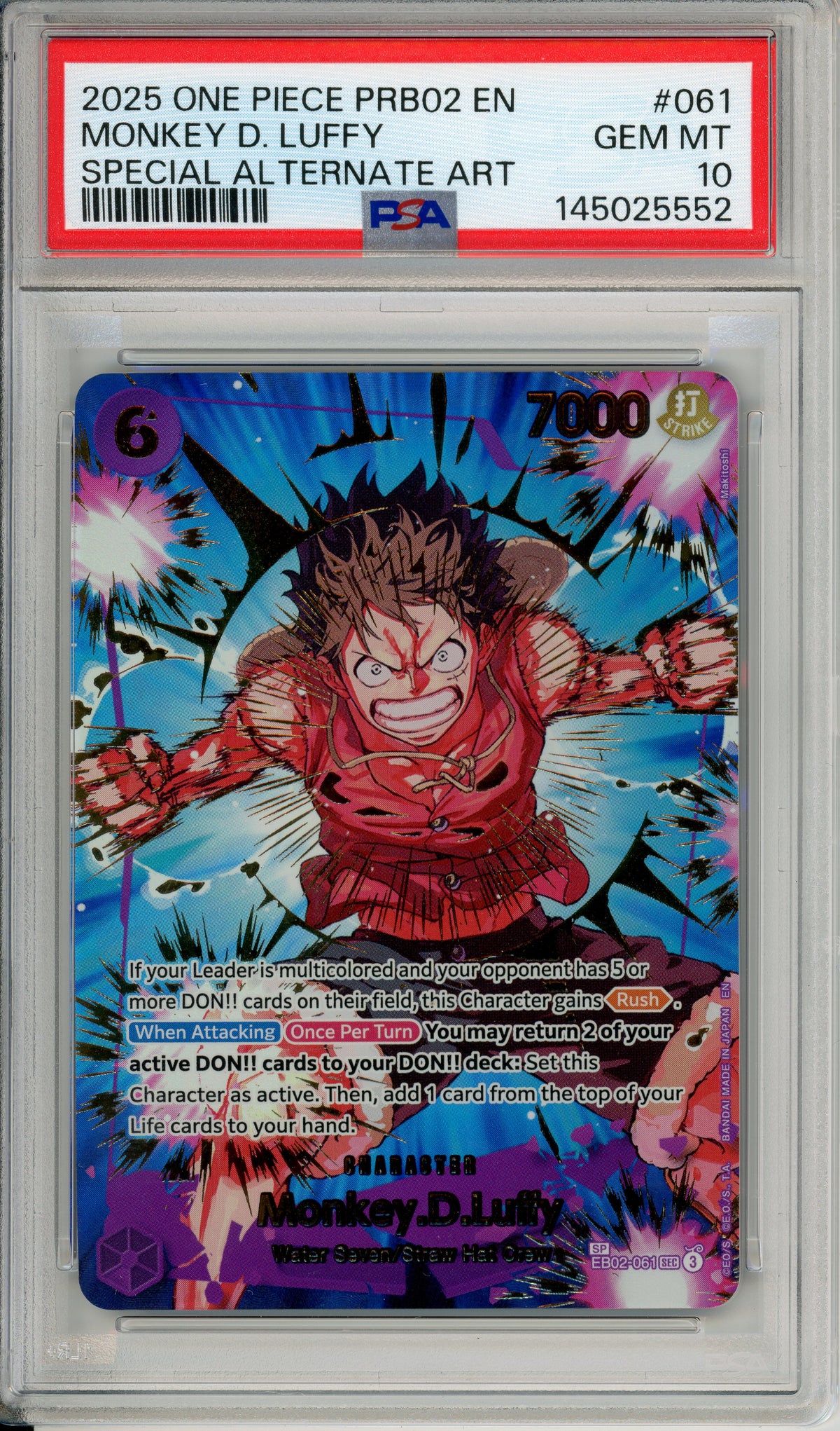 One Piece Graded: Monkey D. Luffy EB02-061 Special Alt Art (2025) PSA 10