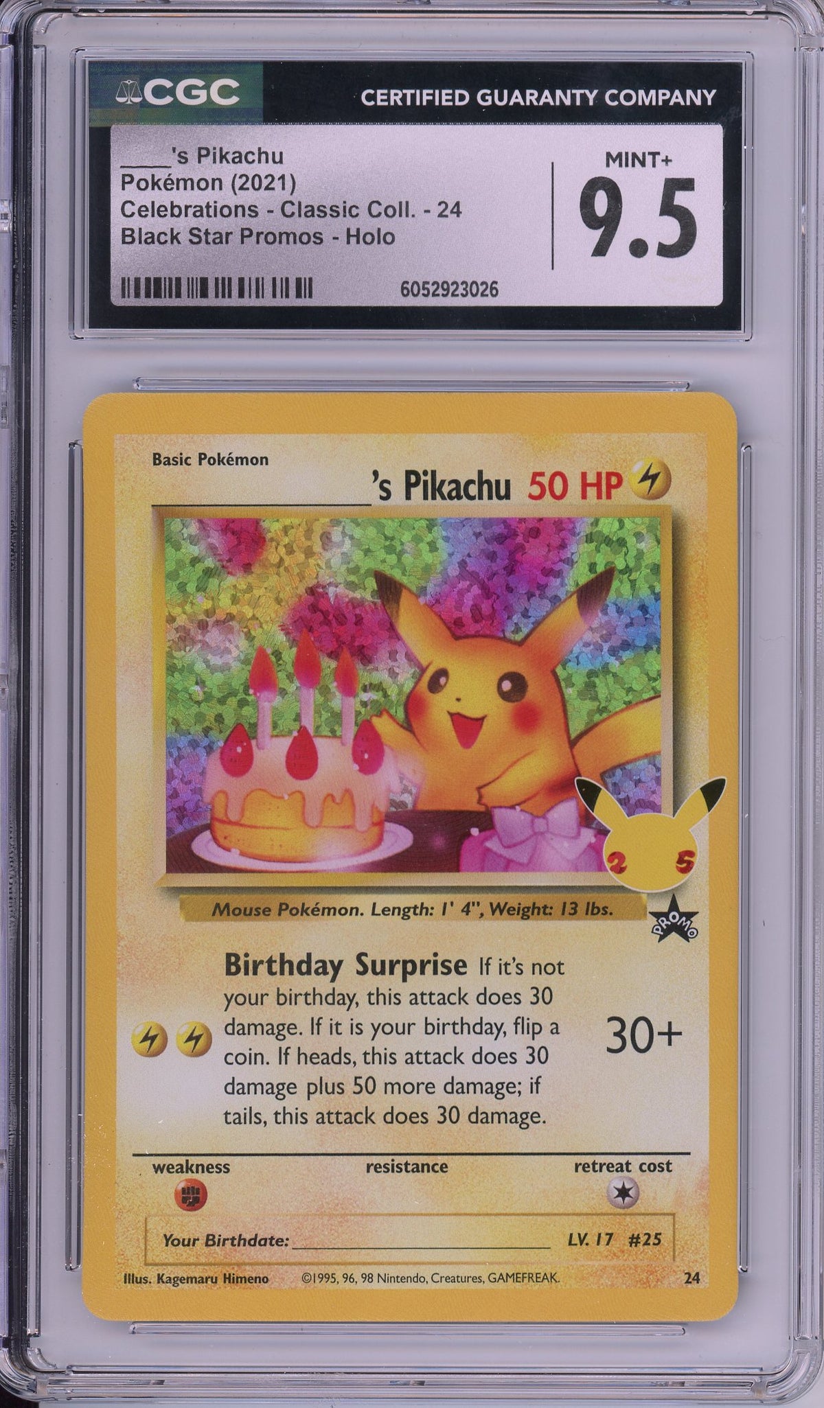 Pokemon Graded: Pikachu Birthday #24 Celebrations Classic Collection Promo (2021) Holo CGC 9.5