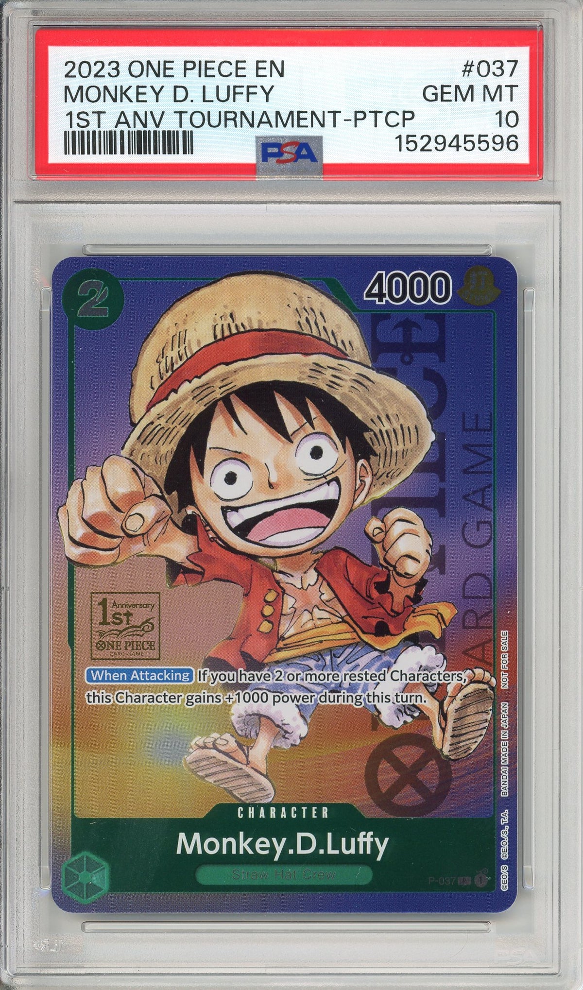 One Piece Graded: Monkey D. Luffy 1st Anniversary Tournament PSA 10