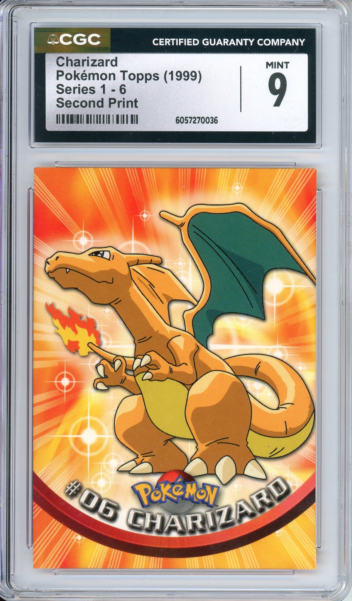 Pokemon Graded: Charizard #6 Topps TV Series 1-6 Second Print (1999) CGC 9