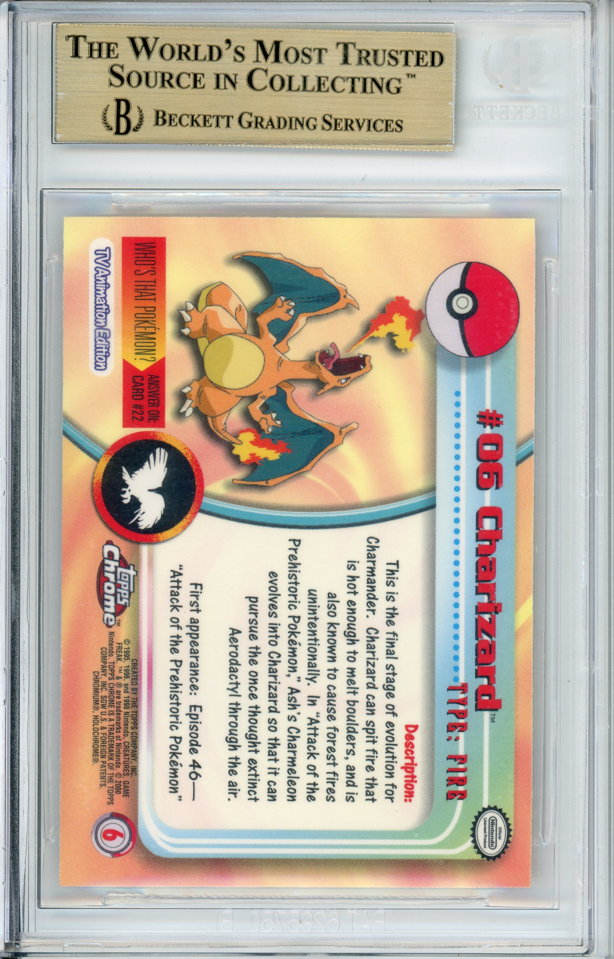 Pokemon Graded: #06 Charizard Topps Chrome (2000) Beckett 9.5