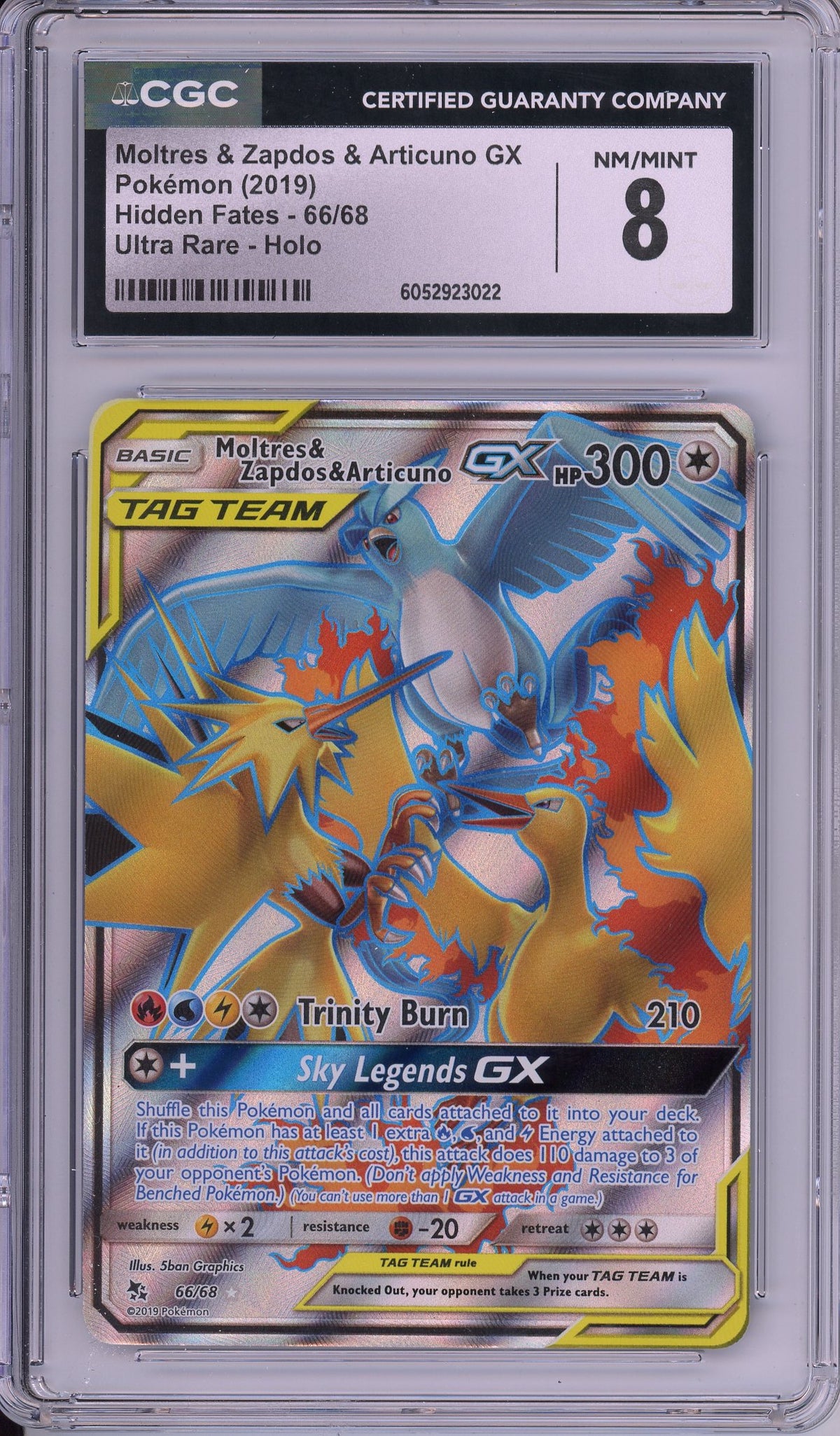 Pokemon Graded: Moltres & Zapdos & Articuno GX 66/68 Hidden Fates (2019) Ultra Rare Holo CGC 8