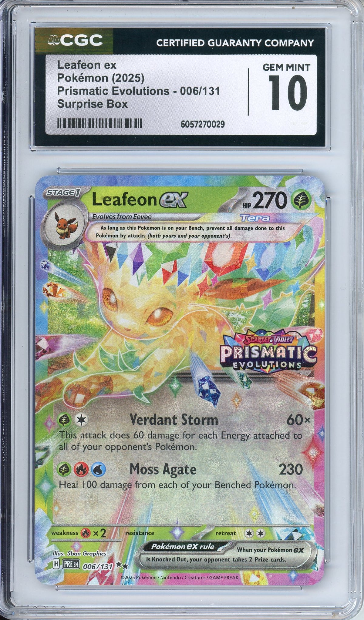 Pokemon Graded: Leafeon ex 6/131 Stamped Suprise Box Promo Prismatic E Double Infinity Gaming Pokemon Graded: Leafeon ex 6/131 Stamped Suprise Box Promo Prismatic E Double Infinity Gaming