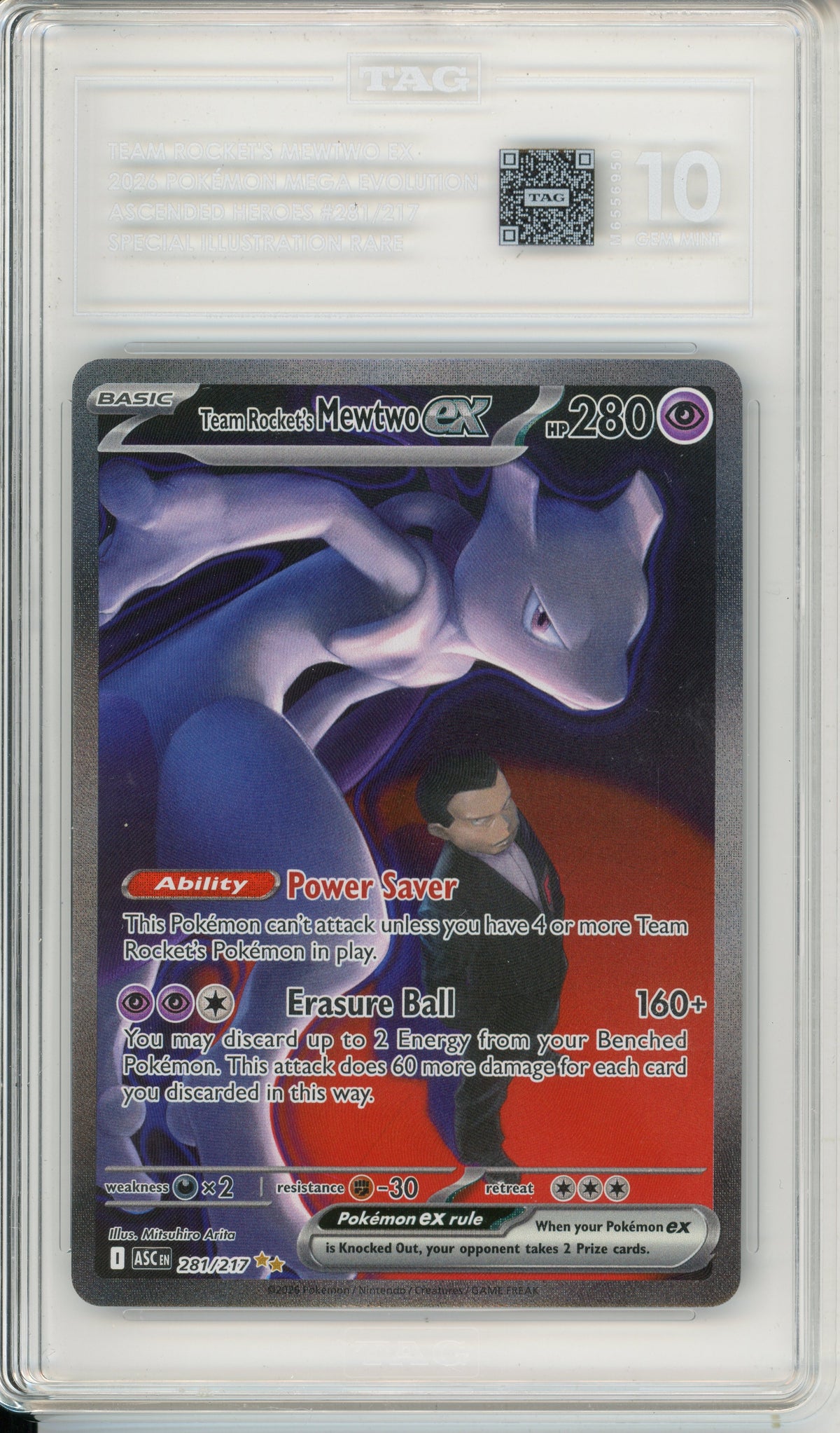 Pokemon Graded: Team Rocket's Mewtwo ex 281/127 Mega Evolution (2026) SIR TAG 10