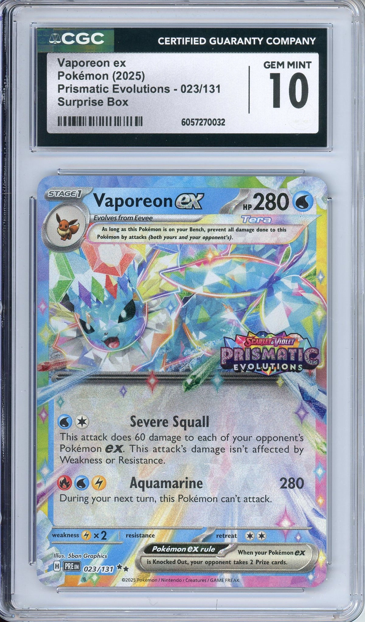 Pokemon Graded: Vaporeon ex 23/131 Prismatic Evolutions Surprise Box (2025) Holo CGC 10