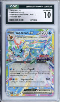Pokemon Graded: Vaporeon ex 23/131 Prismatic Evolutions Surprise Box (2025) Holo CGC 10