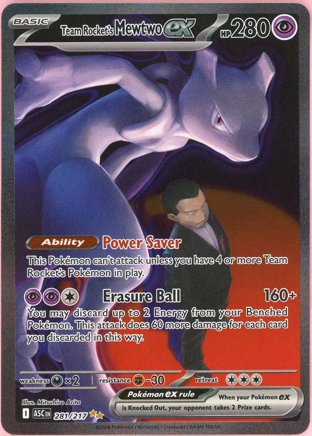 Pokemon Single: Team Rocket's Mewtwo ex 281/217 Ascended Heroes