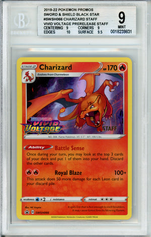 Pokemon Graded: Charizard #SWSH066 Vivid Voltage Prerelease STAFF Beckett 9