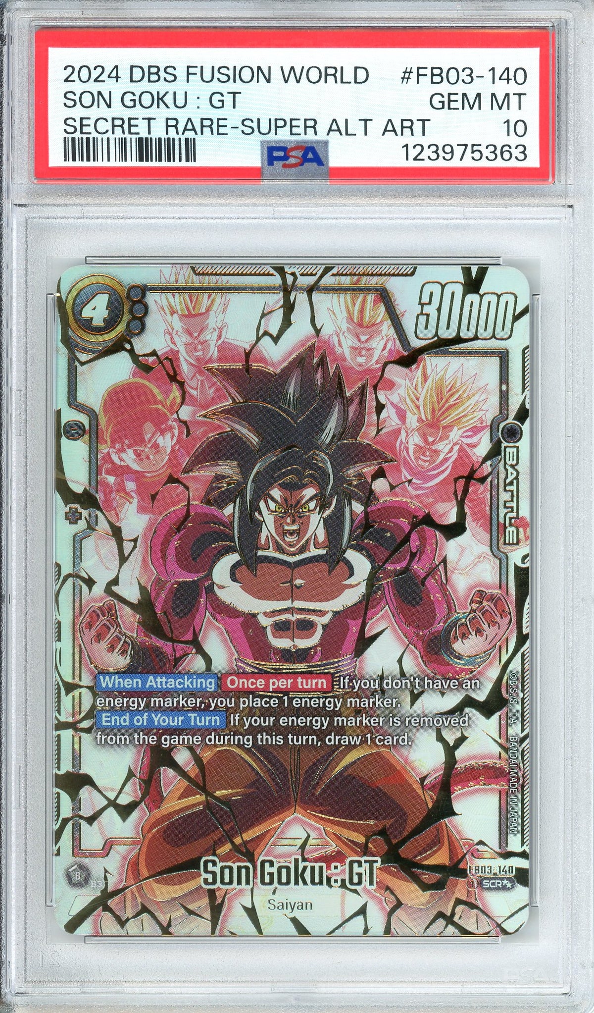 Dragon Ball Graded: Son Goku : GT FB03-140 Dragon Ball Fusion World Raging Roar (2024) Super Rare Alt Art PSA 10