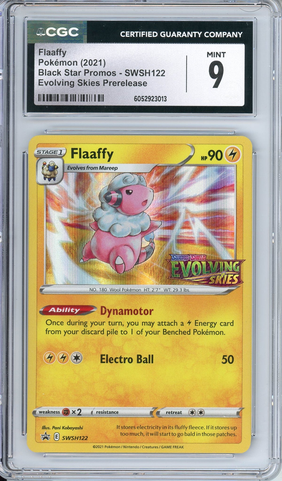 Pokemon Graded: Flaaffy #SWSH122 Evolving Skies Prerelease Promo (2021) Holo CGC 9