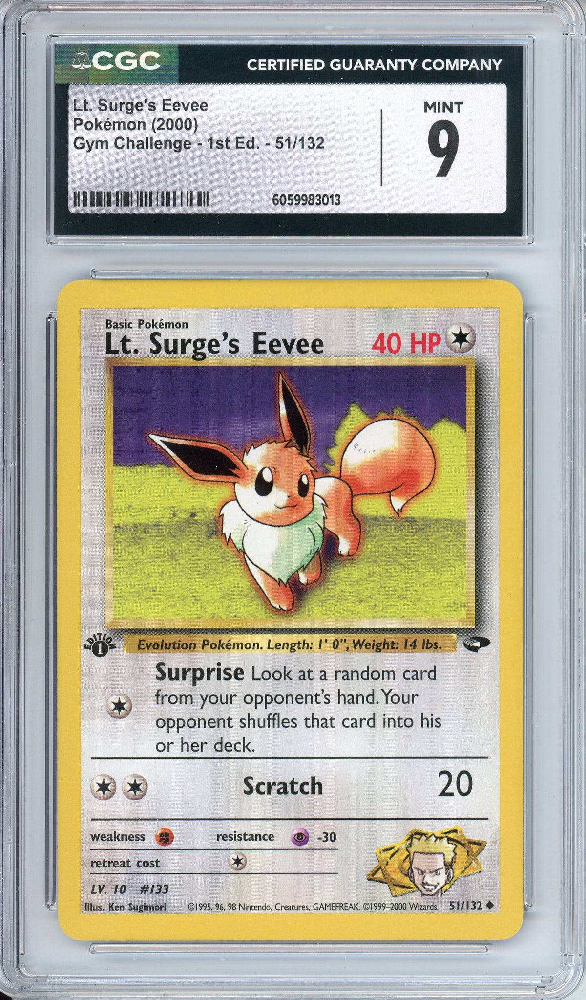 Pokemon Graded: Lt. Surge's Eevee 1st Edition 51/132 Gym Challenge (2000) CGC 9