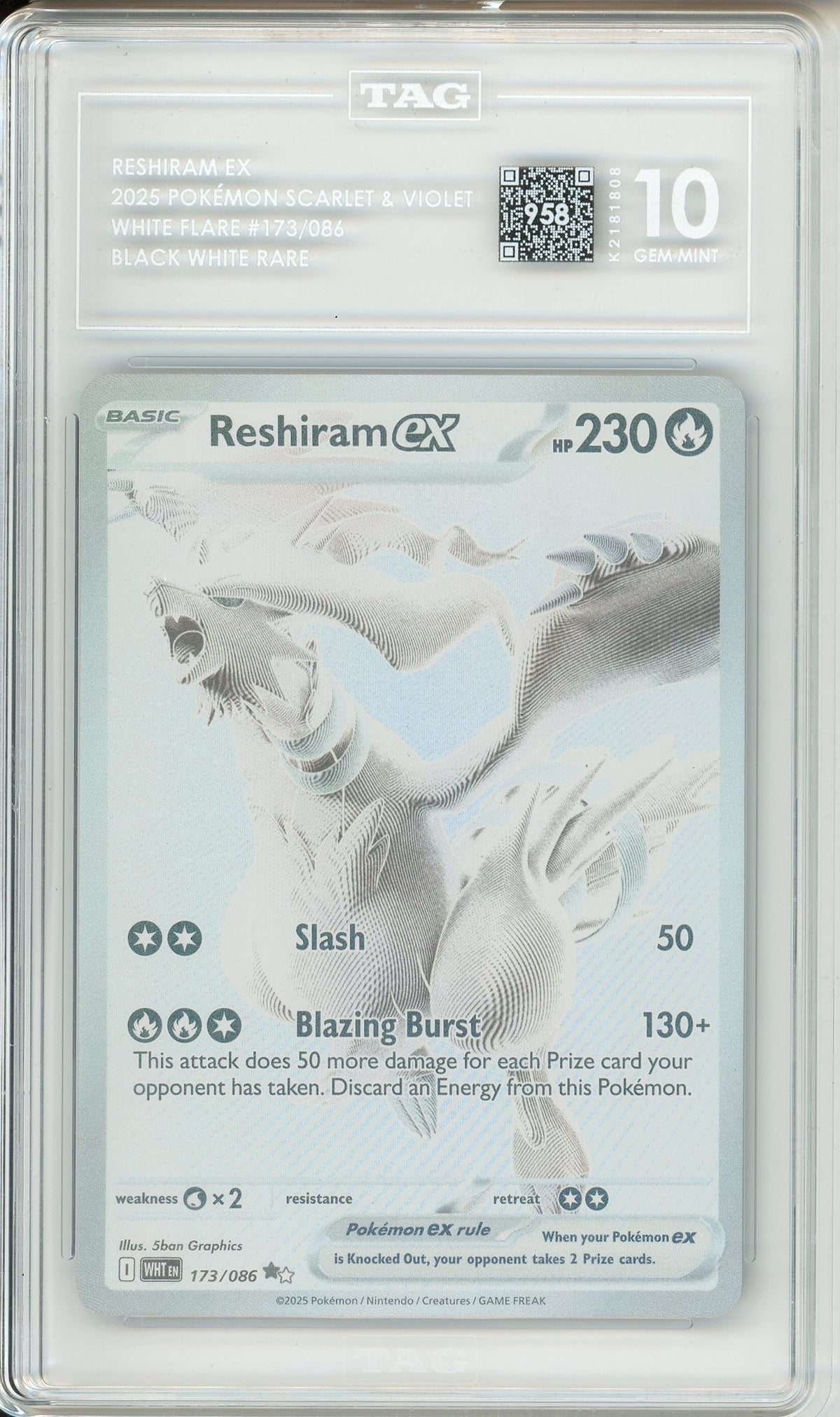 Pokemon Graded: Reshiram ex 173/86 White Flare (2025) White Monochrome Double Infinity Gaming Pokemon Graded: Reshiram ex 173/86 White Flare (2025) White Monochrome Double Infinity Gaming