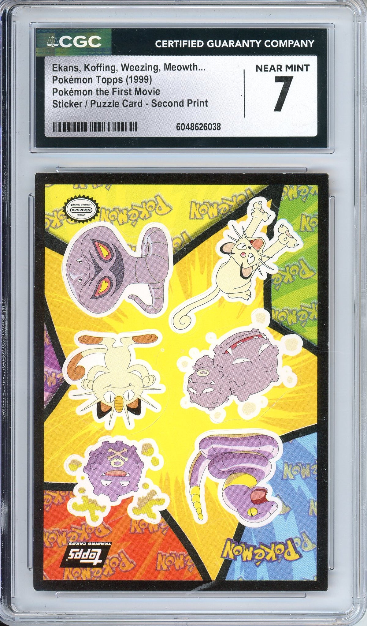 Pokemon Graded: Ekans, Koffing, Weezing, Meowth... Topps Team Rocket Sticker/Puzzle Card 2nd Print (1999) CGC 7