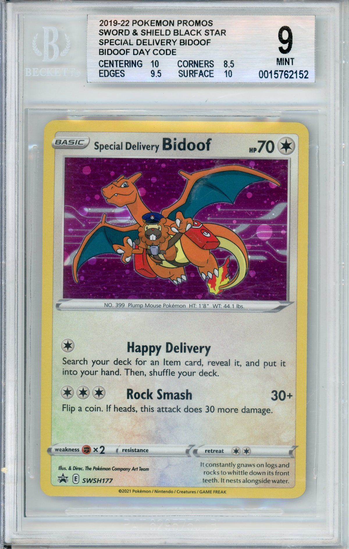 Pokemon Graded: Special Delivery Bidoof #SWSH177 Sword & Shield (2021) Beckett 9