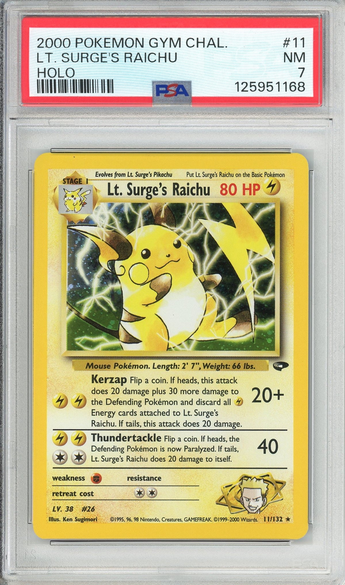 Pokemon Graded: Lt. Surge's Raichu 11/132 Gym Challenge (2000) Holo PSA 7
