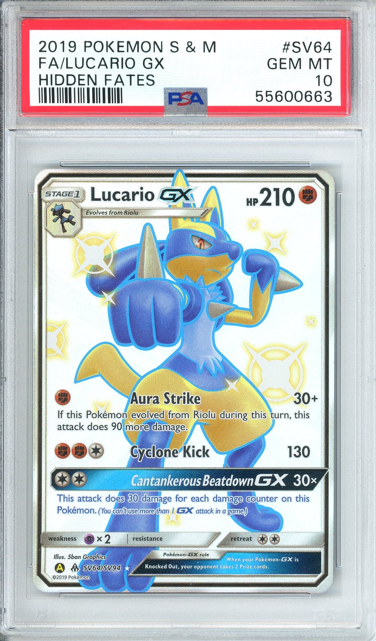 Pokemon Graded: Lucario GX SV64/SV94 Hidden Fates (2019) Full Art PSA 10