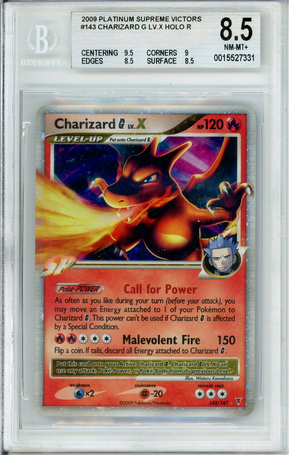 Pokemon Graded: Charizard 143/147 Platinum Supreme Victors (2009) Holo Beckett 8.5